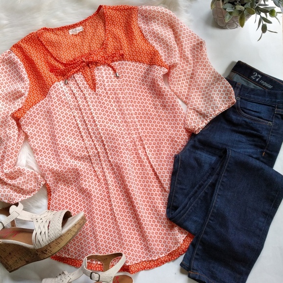 Antilia Femme Tops - /Antilia Femme/ orange diamond print blouse